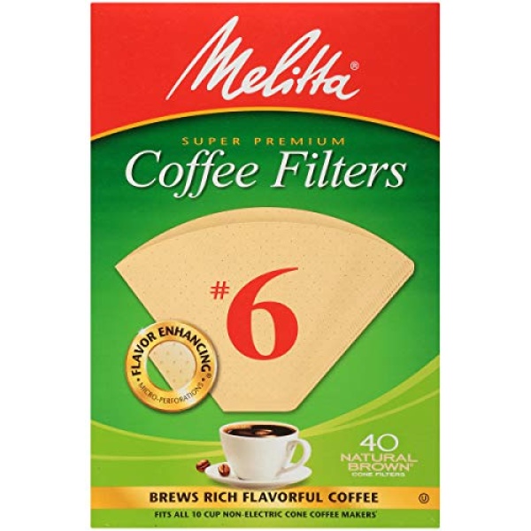 Melitta #6 Cone Coffee Filters, Unbleached Natural Brown, 40 Count (Pack of 12)